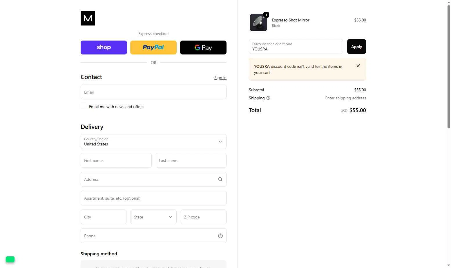 Meraki Espresso checkout page showing Meraki Espresso promo code box | Screenshot taken by SimplyCodes community member on Dec 12, 2025