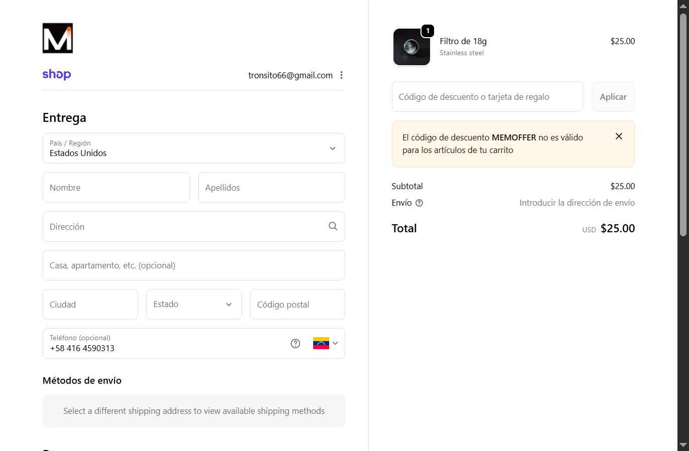 Meraki Espresso checkout page showing Meraki Espresso promo code box | Screenshot taken by SimplyCodes community member on Jan 4, 2026