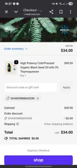 SHARONNMAISON coupon verification screenshot