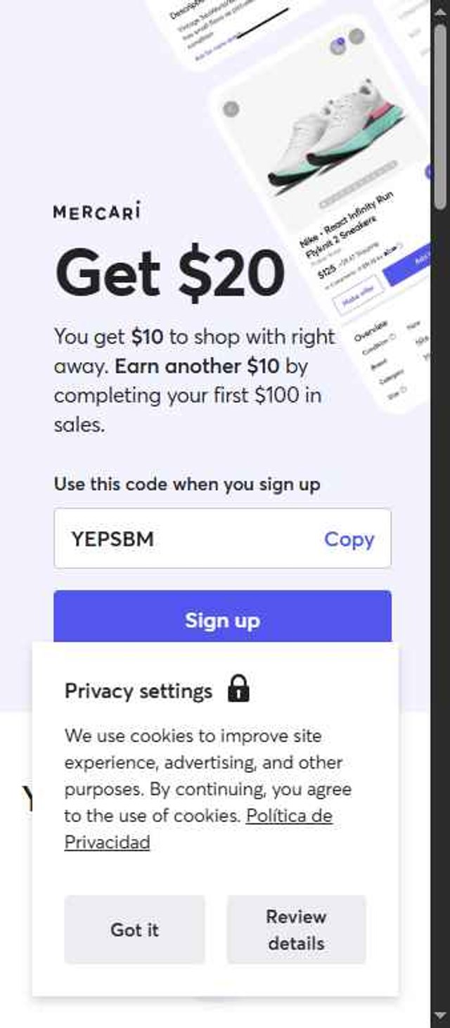 Mercari checkout page showing Mercari discount code box | Screenshot taken by SimplyCodes community member on Aug 29, 2025