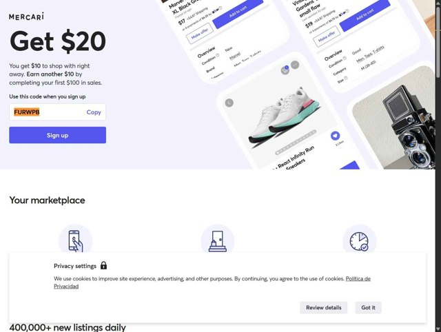 Mercari checkout page showing Mercari discount code box | Screenshot taken by SimplyCodes community member on Aug 29, 2025