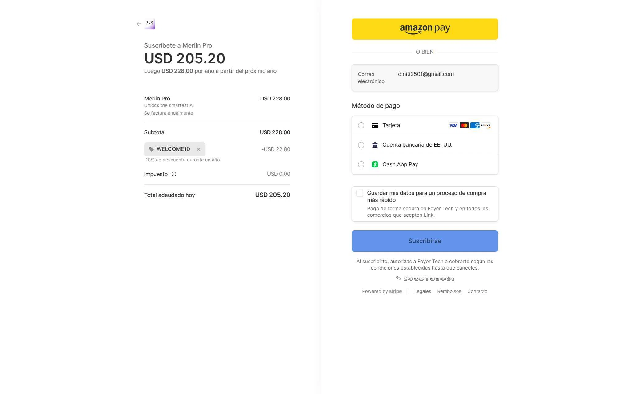 Merlin AI checkout page showing Merlin AI promo code box | Screenshot taken by SimplyCodes community member on Dec 14, 2025
