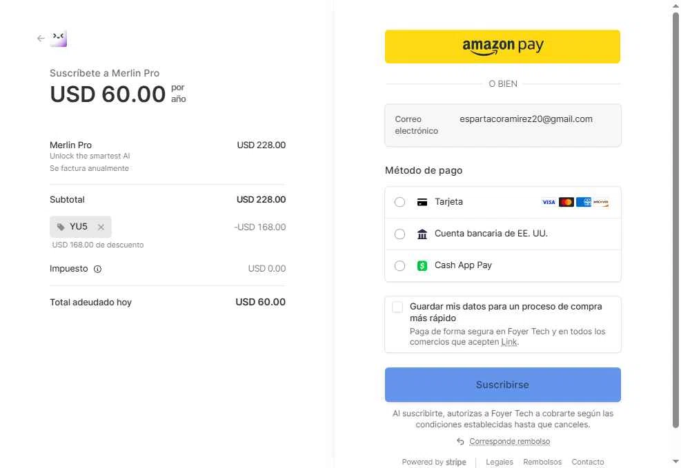 Merlin AI checkout page showing Merlin AI promo code box | Screenshot taken by SimplyCodes community member on Jan 3, 2026