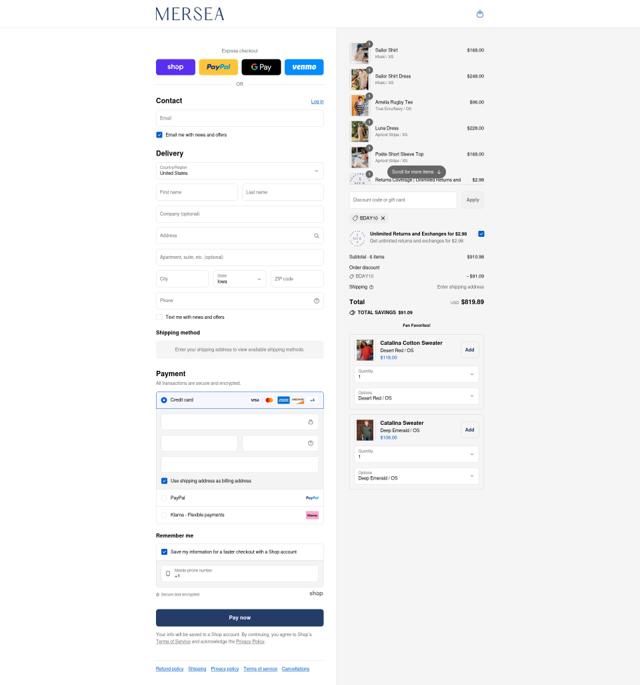 MERSEA checkout page showing MERSEA coupon code box | Screenshot taken by SimplyCodes community member on Aug 29, 2025