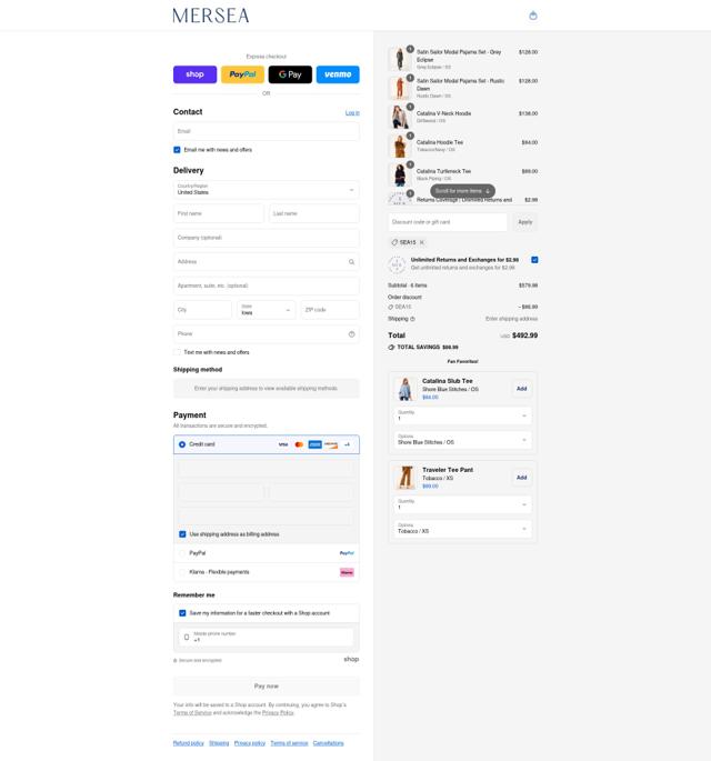 MERSEA checkout page showing MERSEA coupon code box | Screenshot taken by SimplyCodes community member on Sep 2, 2025