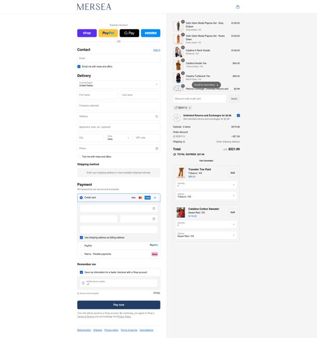 MERSEA checkout page showing MERSEA coupon code box | Screenshot taken by SimplyCodes community member on Sep 10, 2025