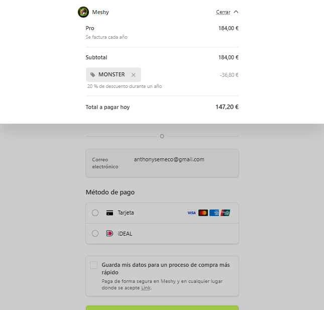 Meshy AI checkout page showing Meshy AI promo code box | Screenshot taken by SimplyCodes community member on Sep 26, 2025
