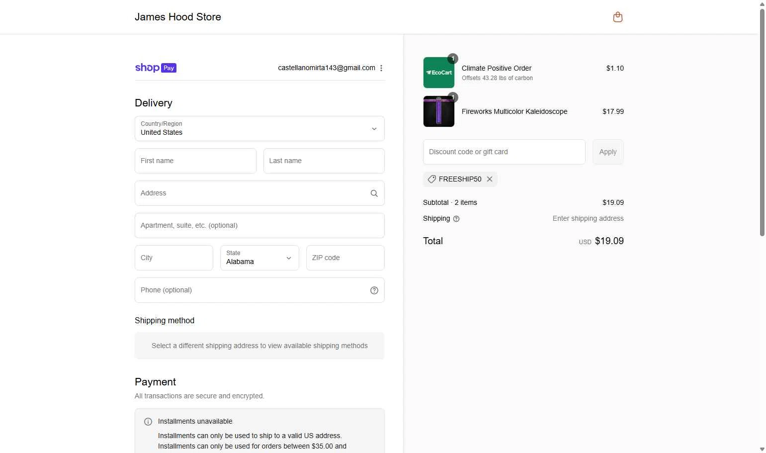 Mesmerica checkout page showing Mesmerica promo code box | Screenshot taken by SimplyCodes community member on Aug 28, 2025