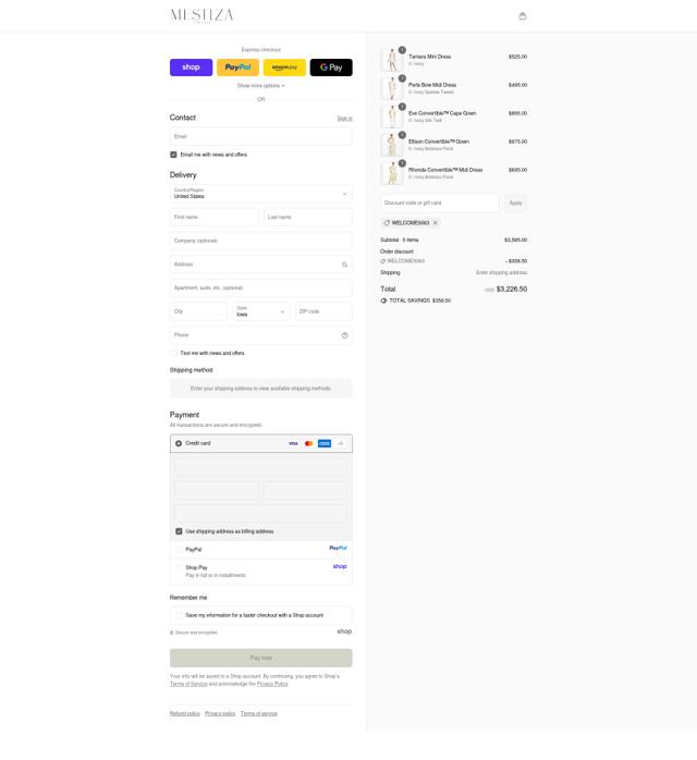 Mestiza New York checkout page showing Mestiza New York promo code box | Screenshot taken by SimplyCodes community member on Sep 11, 2025