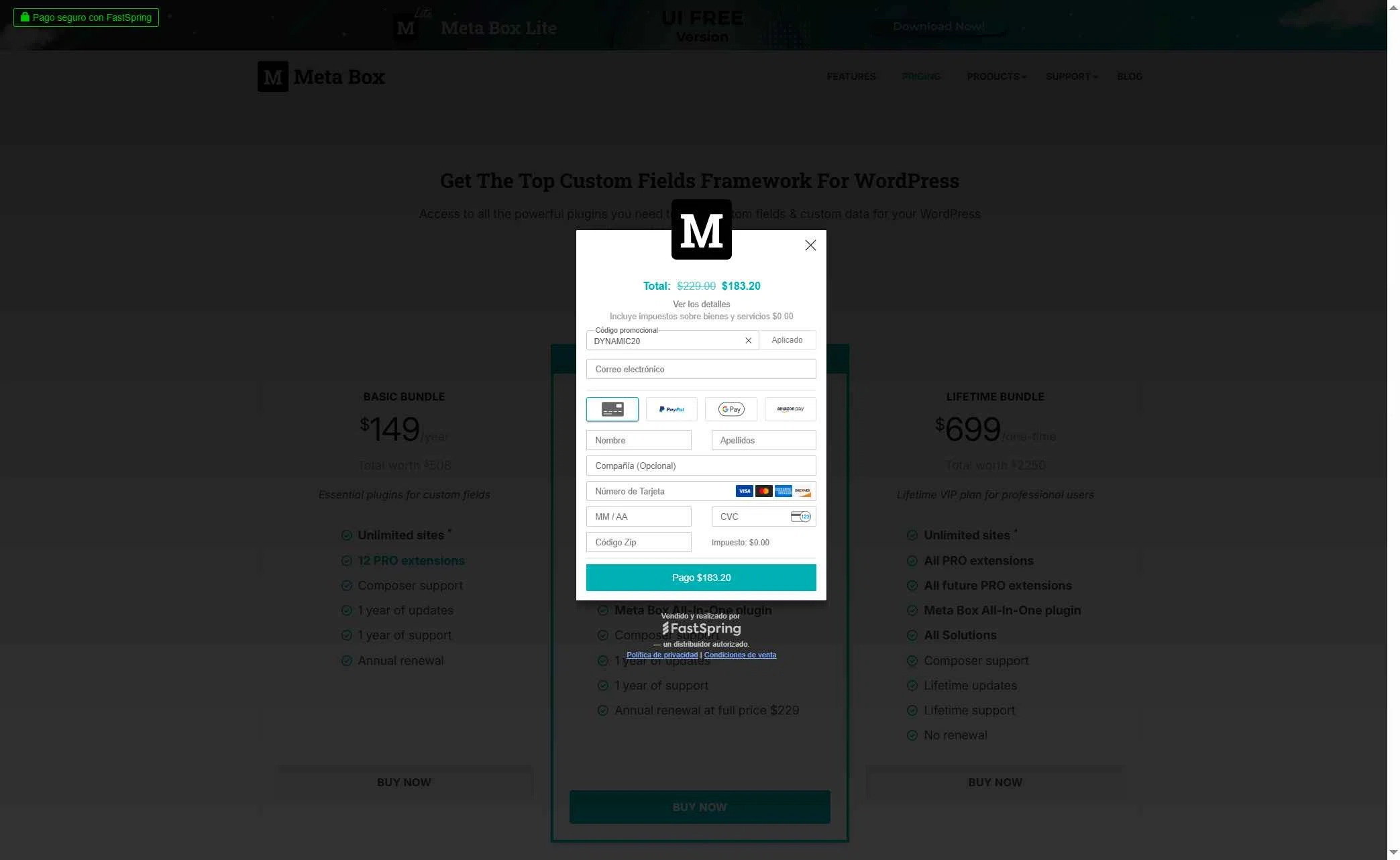Meta Box checkout page showing Meta Box promo code box | Screenshot taken by SimplyCodes community member on Sep 22, 2025