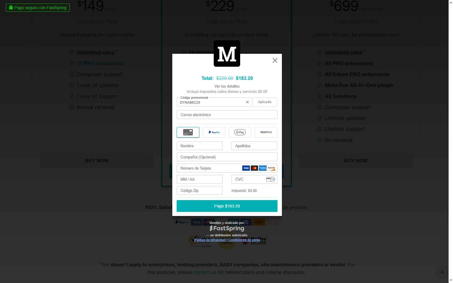 Meta Box checkout page showing Meta Box promo code box | Screenshot taken by SimplyCodes community member on Jul 25, 2025