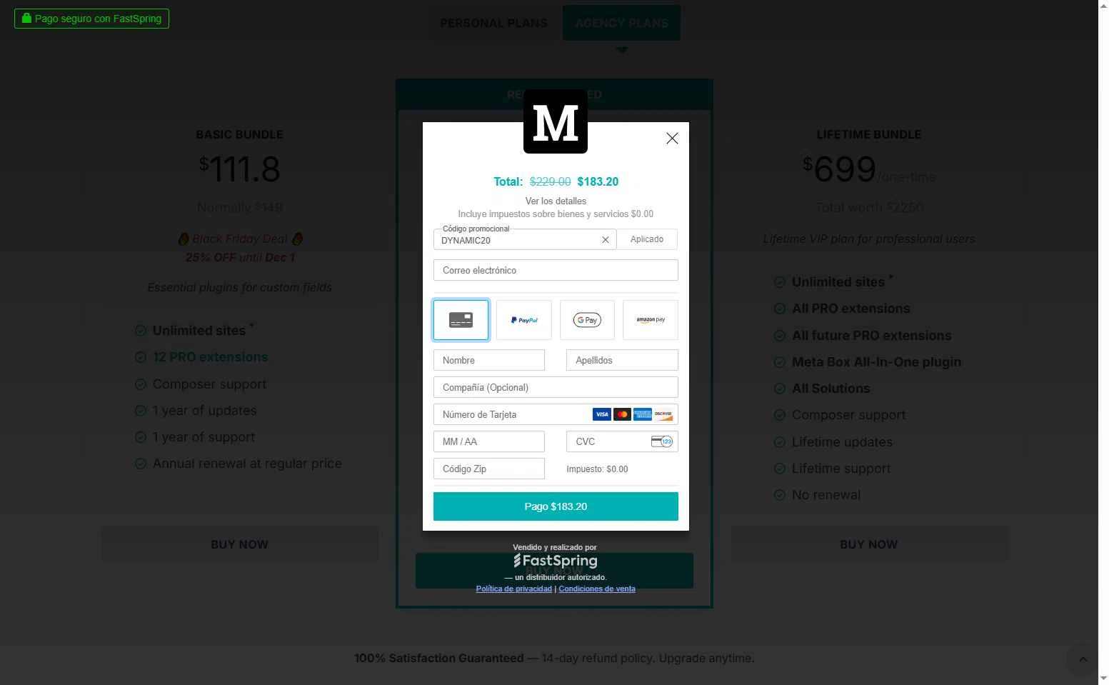 Meta Box checkout page showing Meta Box promo code box | Screenshot taken by SimplyCodes community member on Dec 3, 2025