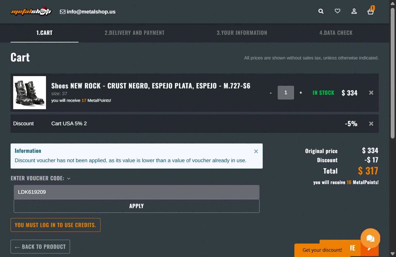 METALSHOP checkout page showing METALSHOP discount code box | Screenshot taken by SimplyCodes community member on Dec 26, 2025