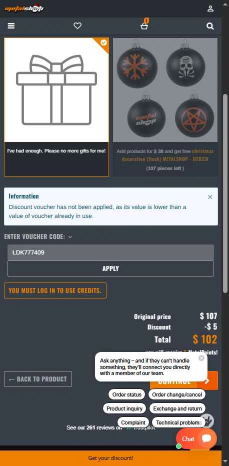 METALSHOP checkout page showing METALSHOP discount code box | Screenshot taken by SimplyCodes community member on Dec 12, 2025