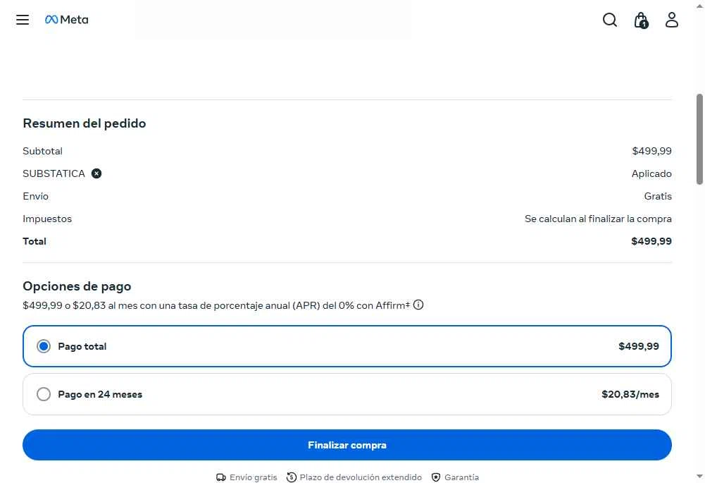 Meta Quest (formerly Oculus) checkout page showing Meta Quest (formerly Oculus) promo code box | Screenshot taken by SimplyCodes community member on Dec 28, 2025