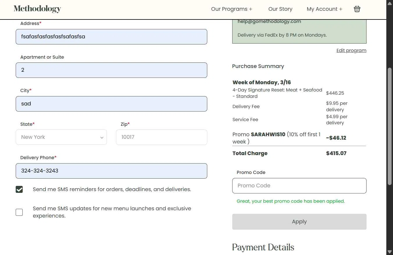 Methodology checkout page showing Methodology promo code box | Screenshot taken by SimplyCodes community member on Feb 4, 2026