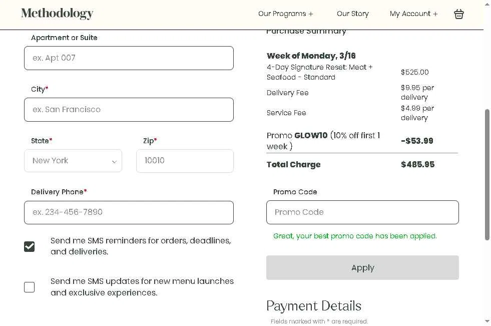 Methodology checkout page showing Methodology promo code box | Screenshot taken by SimplyCodes community member on Feb 4, 2026