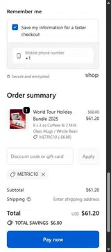 Metric Coffee coupon verification screenshot