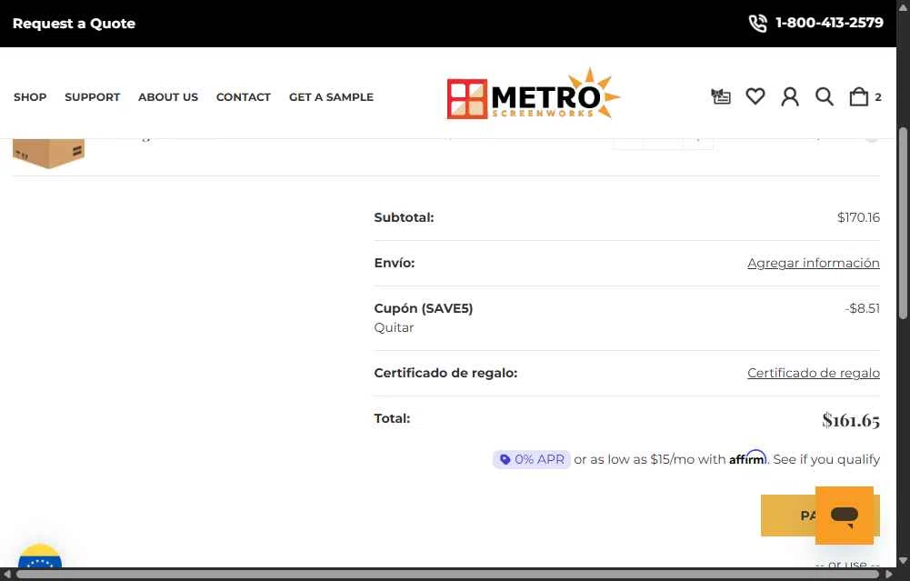 Metro Screenworks checkout page showing Metro Screenworks coupon code box | Screenshot taken by SimplyCodes community member on Dec 31, 2025
