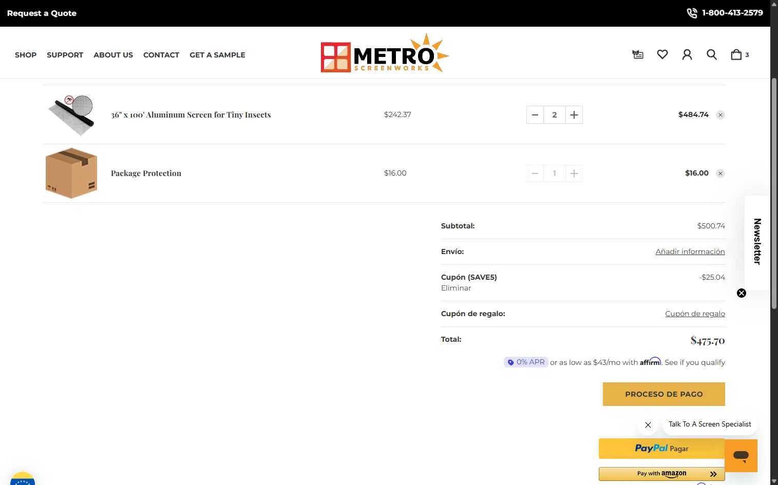 Metro Screenworks checkout page showing Metro Screenworks coupon code box | Screenshot taken by SimplyCodes community member on Dec 2, 2025