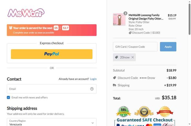 Mewaii checkout page showing Mewaii discount code box | Screenshot taken by SimplyCodes community member on Sep 4, 2025