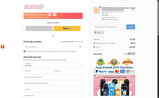 Mewaii checkout page showing Mewaii discount code box | Screenshot taken by SimplyCodes community member on Aug 29, 2025