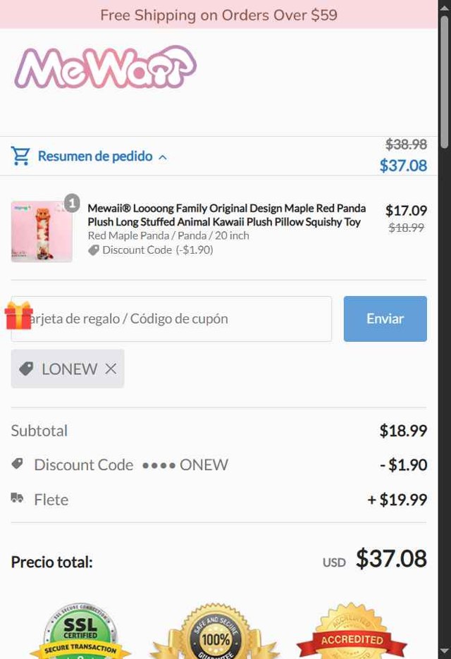 Mewaii checkout page showing Mewaii discount code box | Screenshot taken by SimplyCodes community member on Aug 26, 2025