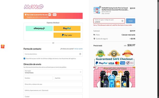 Mewaii checkout page showing Mewaii discount code box | Screenshot taken by SimplyCodes community member on Aug 26, 2025