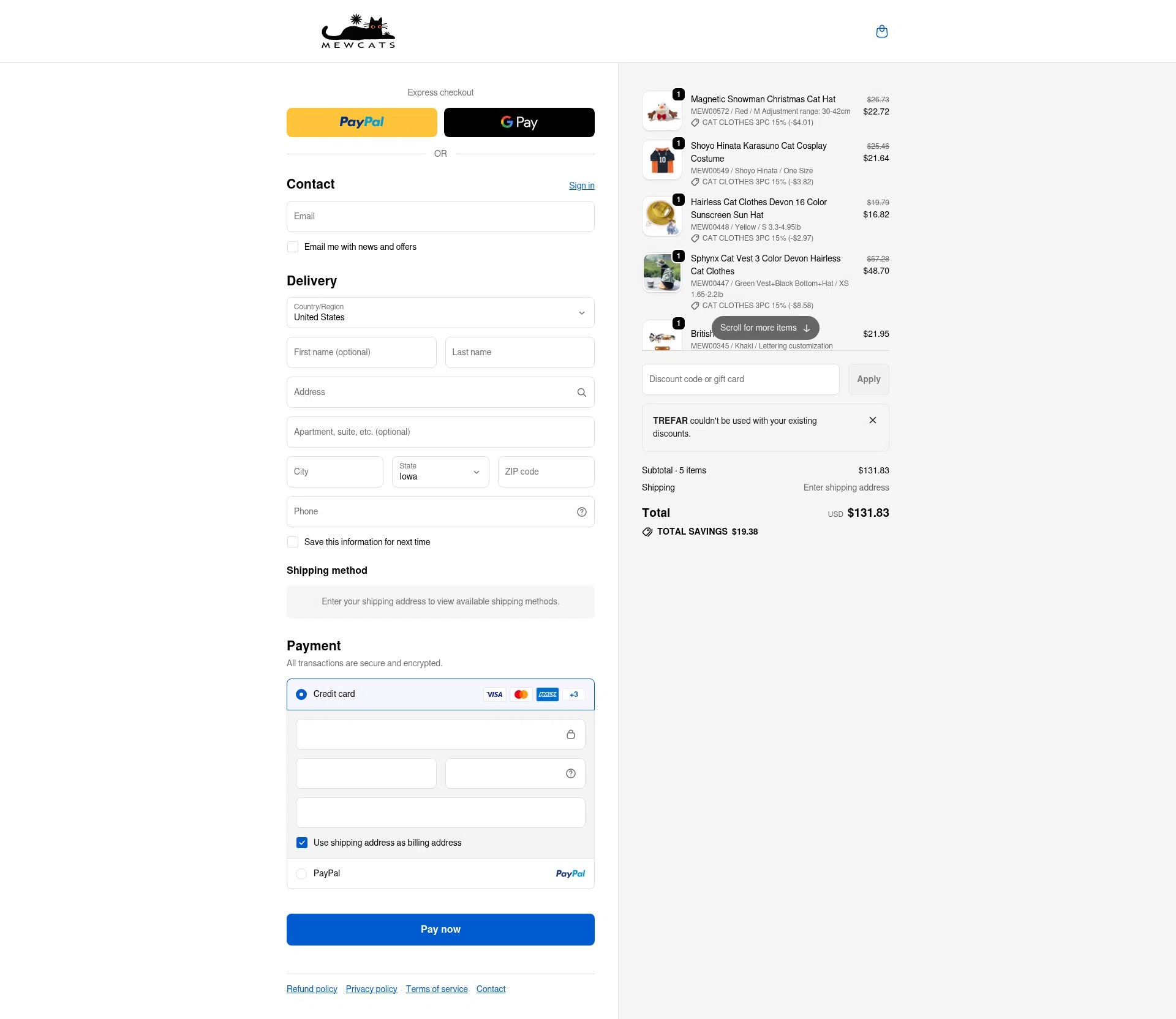 MEWCATS checkout page showing MEWCATS promo code box | Screenshot taken by SimplyCodes community member on Feb 24, 2026