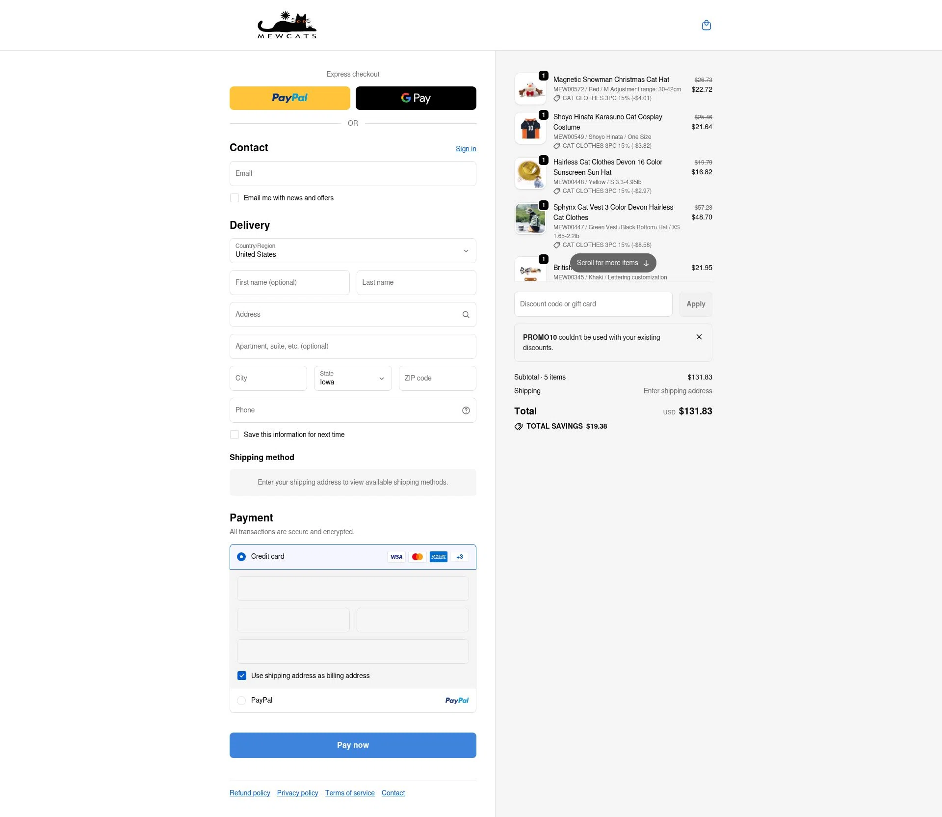 MEWCATS checkout page showing MEWCATS promo code box | Screenshot taken by SimplyCodes community member on Feb 24, 2026