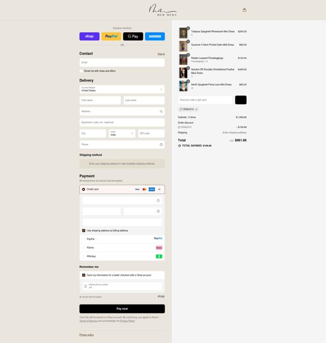 Mew Mews Fashion checkout page showing Mew Mews Fashion promo code box | Screenshot taken by SimplyCodes community member on Sep 13, 2025