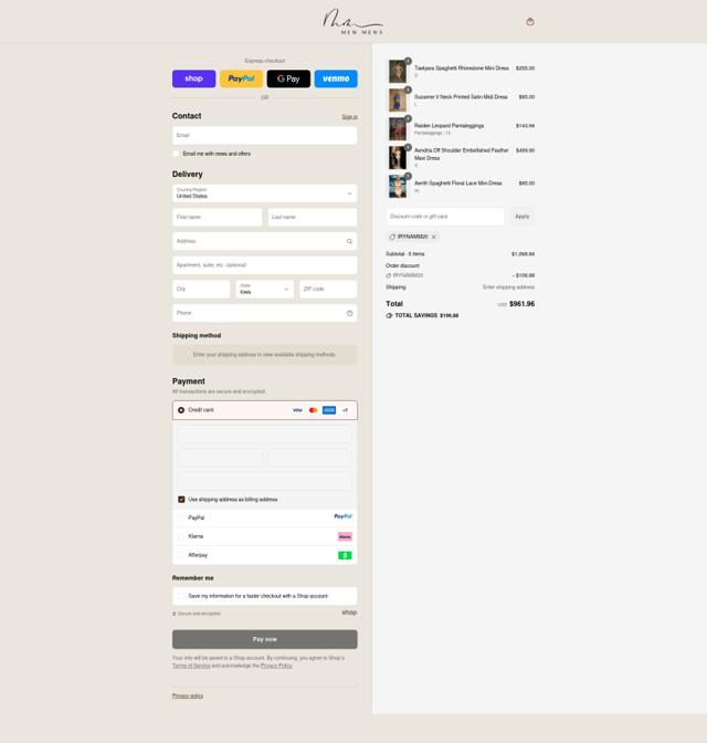 Mew Mews Fashion checkout page showing Mew Mews Fashion promo code box | Screenshot taken by SimplyCodes community member on Sep 13, 2025