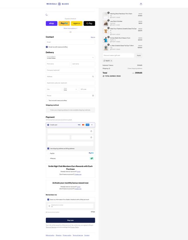 Mexicali Blues checkout page showing Mexicali Blues coupon code box | Screenshot taken by SimplyCodes community member on Sep 13, 2025