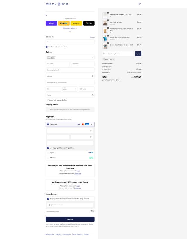 Mexicali Blues checkout page showing Mexicali Blues coupon code box | Screenshot taken by SimplyCodes community member on Sep 13, 2025