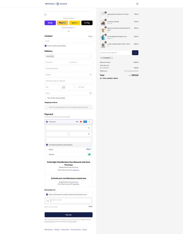 Mexicali Blues checkout page showing Mexicali Blues coupon code box | Screenshot taken by SimplyCodes community member on Sep 13, 2025