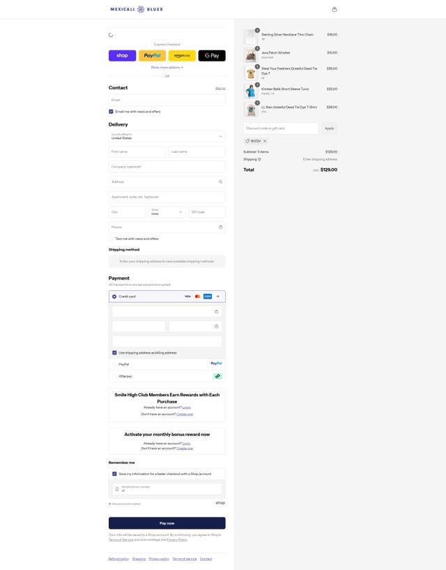Mexicali Blues checkout page showing Mexicali Blues coupon code box | Screenshot taken by SimplyCodes community member on Sep 13, 2025