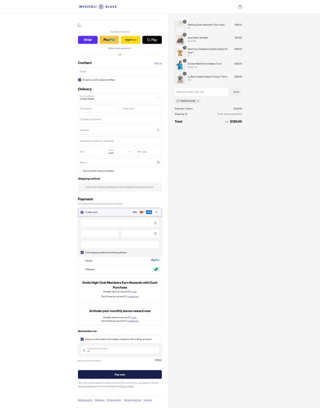 Mexicali Blues checkout page showing Mexicali Blues coupon code box | Screenshot taken by SimplyCodes community member on Sep 13, 2025