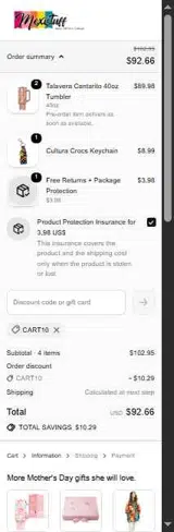 CART10 coupon verification screenshot