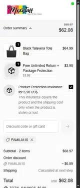 FAMILIA10 coupon verification screenshot