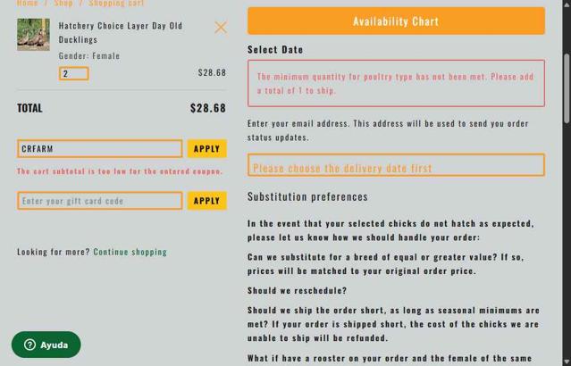 Meyer Hatchery checkout page showing Meyer Hatchery coupon code box | Screenshot taken by SimplyCodes community member on Aug 16, 2025
