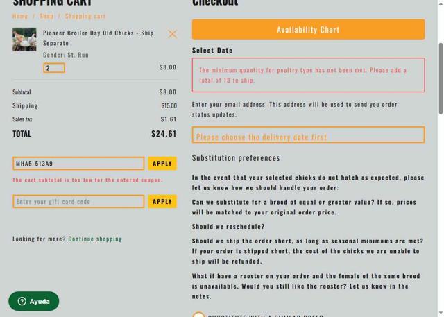 Meyer Hatchery checkout page showing Meyer Hatchery coupon code box | Screenshot taken by SimplyCodes community member on Sep 7, 2025