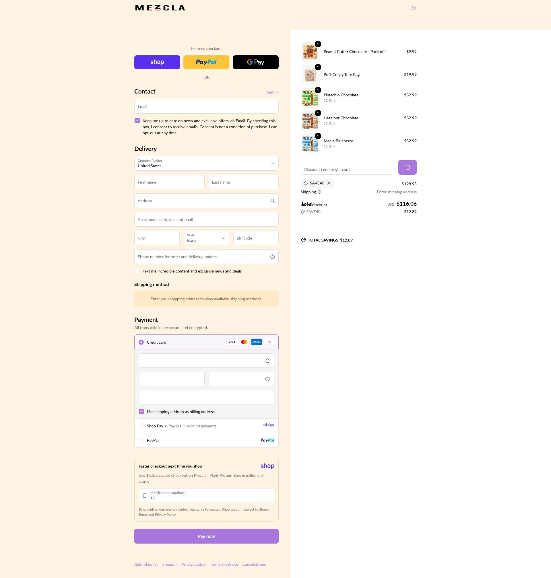 Mezcla checkout page showing Mezcla promo code box | Screenshot taken by SimplyCodes community member on Jan 10, 2026