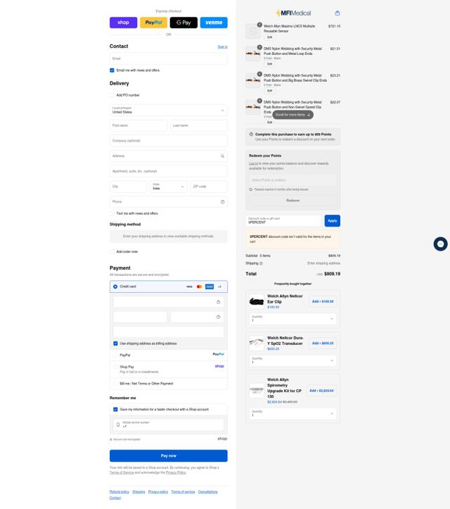 MFI Medical checkout page showing MFI Medical discount code box | Screenshot taken by SimplyCodes community member on Sep 11, 2025