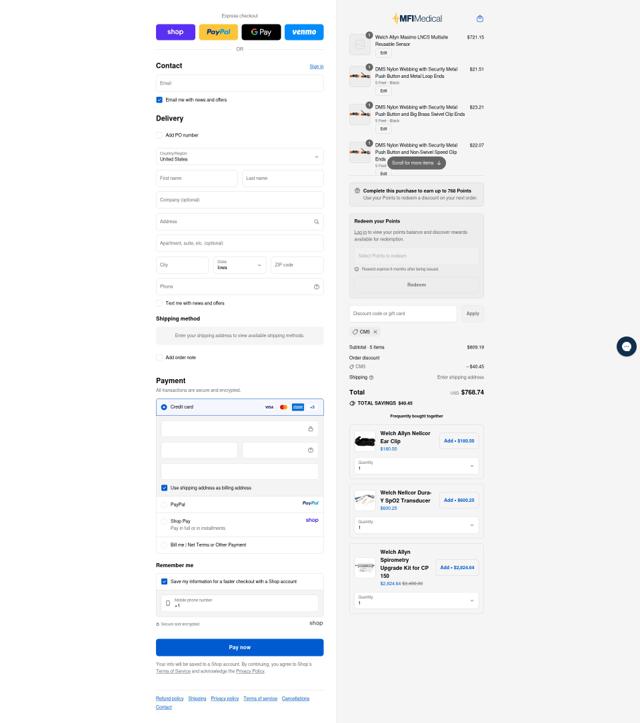 MFI Medical checkout page showing MFI Medical discount code box | Screenshot taken by SimplyCodes community member on Sep 11, 2025