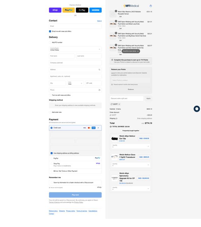 MFI Medical checkout page showing MFI Medical discount code box | Screenshot taken by SimplyCodes community member on Sep 11, 2025