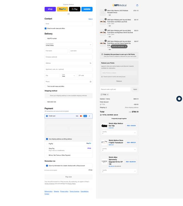 MFI Medical checkout page showing MFI Medical discount code box | Screenshot taken by SimplyCodes community member on Sep 11, 2025