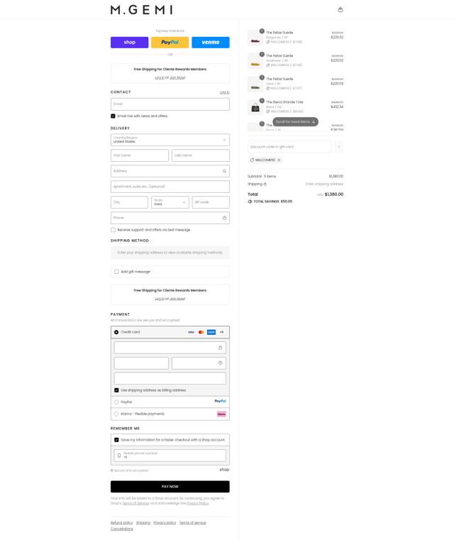 M.Gemi checkout page showing M.Gemi promo code box | Screenshot taken by SimplyCodes community member on Sep 13, 2025