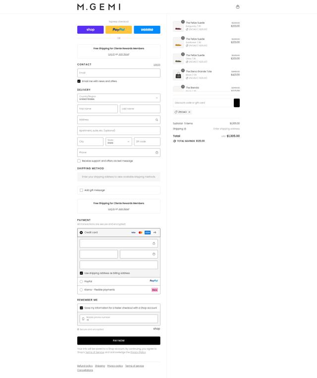M.Gemi checkout page showing M.Gemi promo code box | Screenshot taken by SimplyCodes community member on Sep 13, 2025
