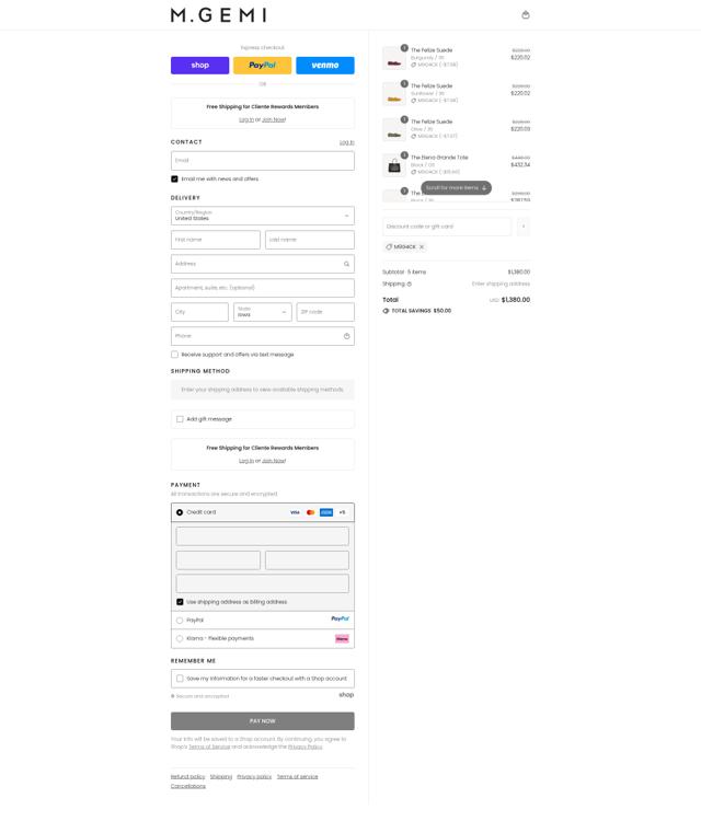 M.Gemi checkout page showing M.Gemi promo code box | Screenshot taken by SimplyCodes community member on Sep 13, 2025