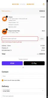 Modern House Numbers coupon verification screenshot